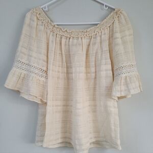 Max Studio Off Shoulder Peasant Cottagcore Top Women's Size M Milkmaid Flirty